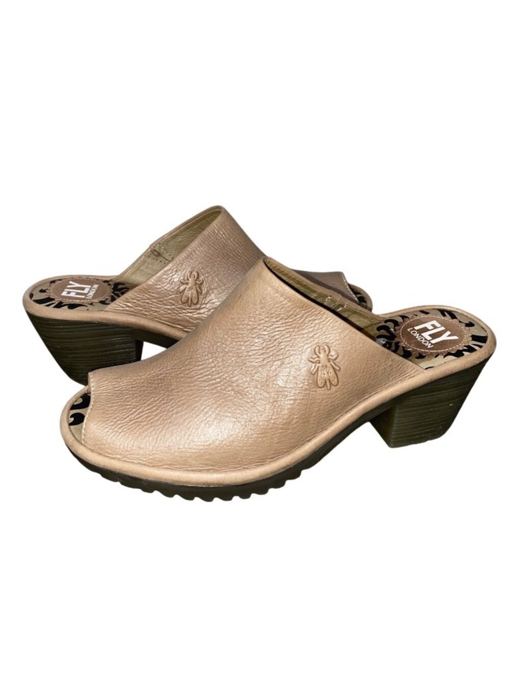 Fly London Beige Winy Leather Open-Toe Slip-On Wedge Sandals Womens Size 37